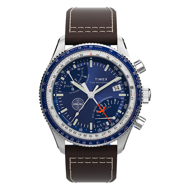 Timex Fly Back Chronograph x Pan Am  43mm Leather Band