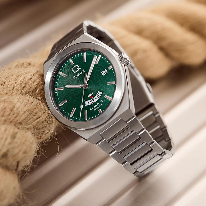 Q Timex Continental Gmt 39mm Stainless Steel Band