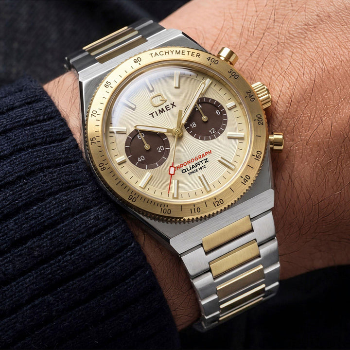 Q Timex Continental Chronograph 36mm Stainless Steel Band
