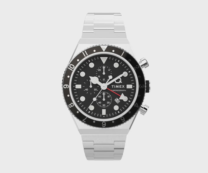 Q Timex Gmt Chronograph 40mm Stainless Steel Band