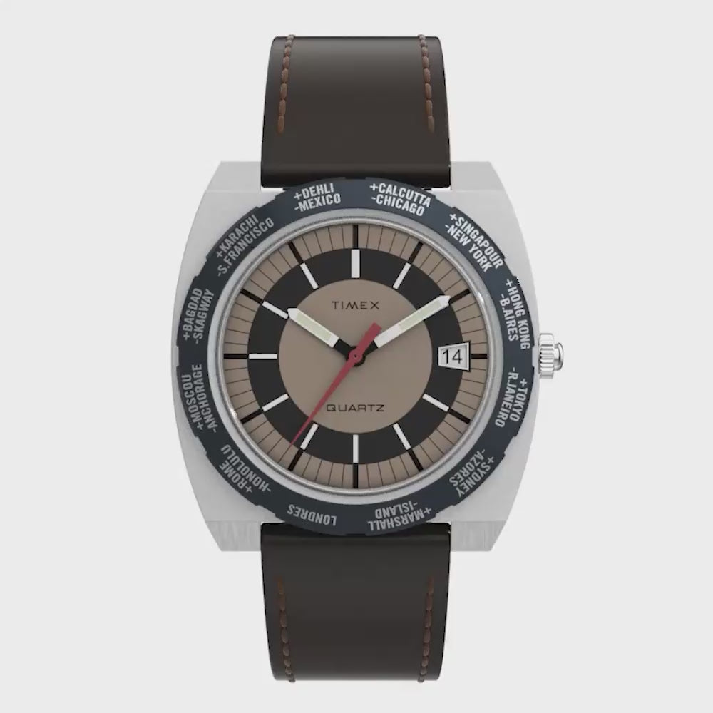 Q Timex 1972 Reissue Date 39mm Leather Band