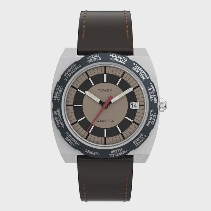 Q Timex 1972 Reissue Date 39mm Leather Band