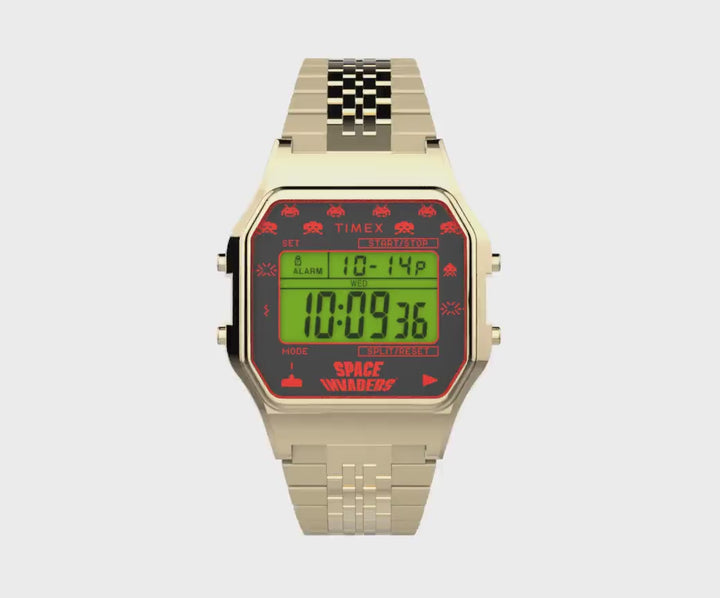 Timex 80 Space Invaders Digital 34mm Stainless Steel Band