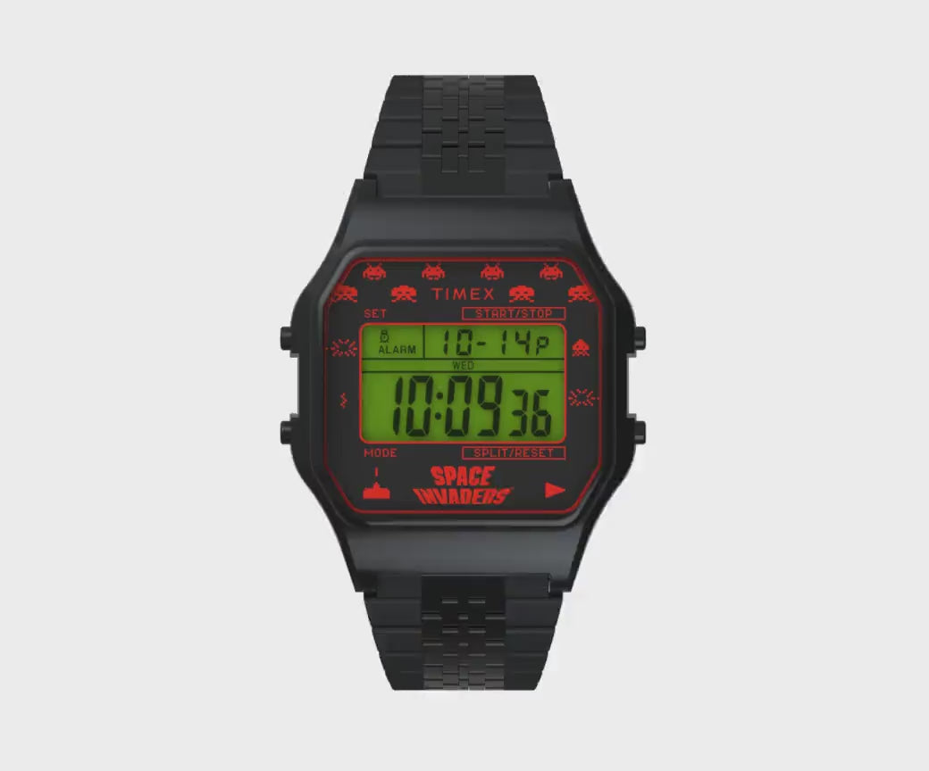 Timex 80 Space Invaders Digital 34mm Stainless Steel Band