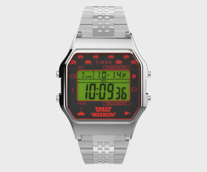 Timex 80 Space Invaders Digital 34mm Stainless Steel Band